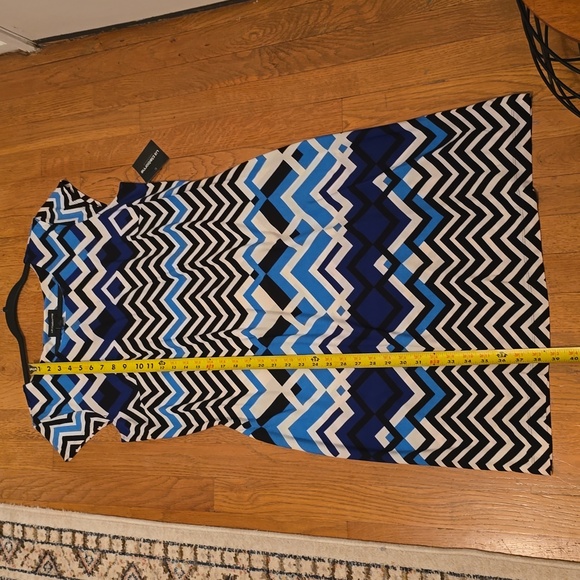 LIZ CLAIBORNE WOMENS BLUE & WHITE SYMMETRICAL SMALL CAP SLEEVES DRESS SIZE LARGE - Picture 9 of 14